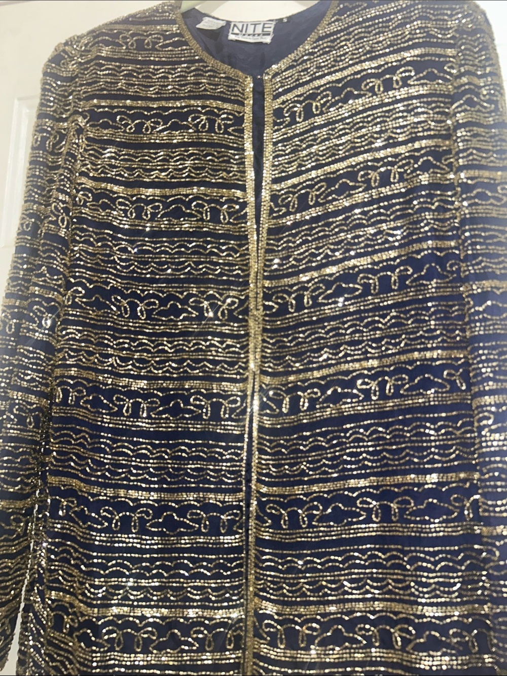 Nite Waves Silk Navy and Gold Beaded Long Jacket Samir Sari VINTAGE